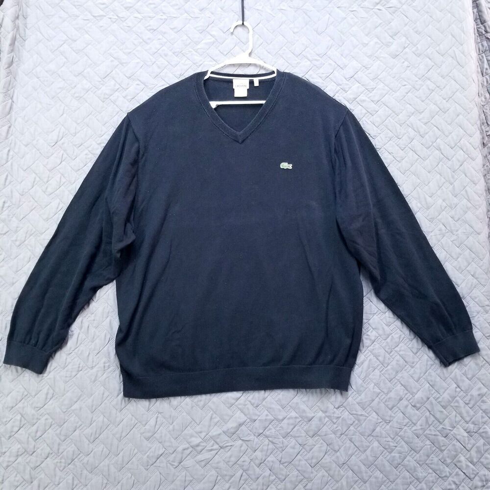 Lacoste Sweater Mens 10R Black Pullover Long Sleeve V Neck Dark Wash